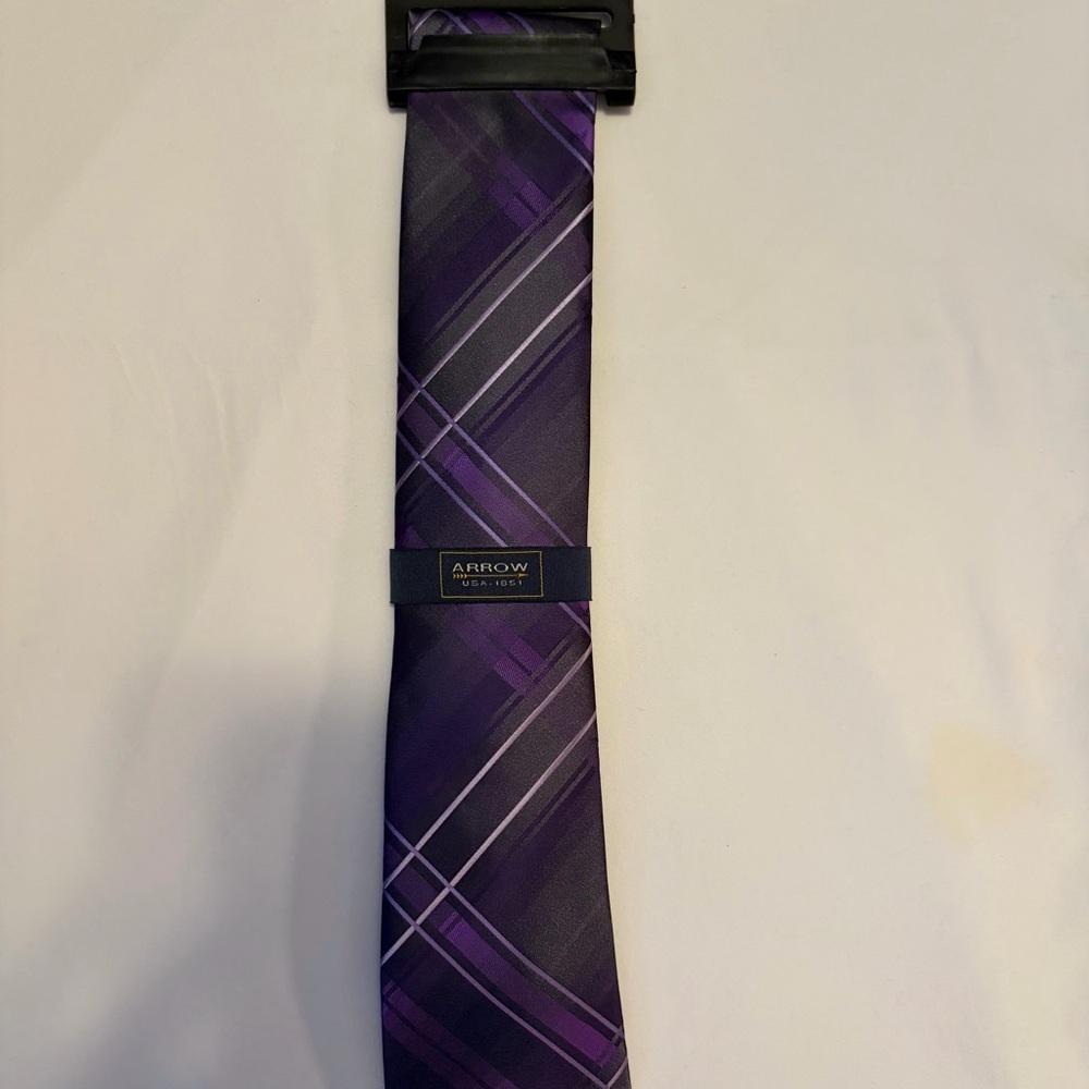 ARROW Silk Purples Gray Plaid Stripes Design Neck Tie NEW